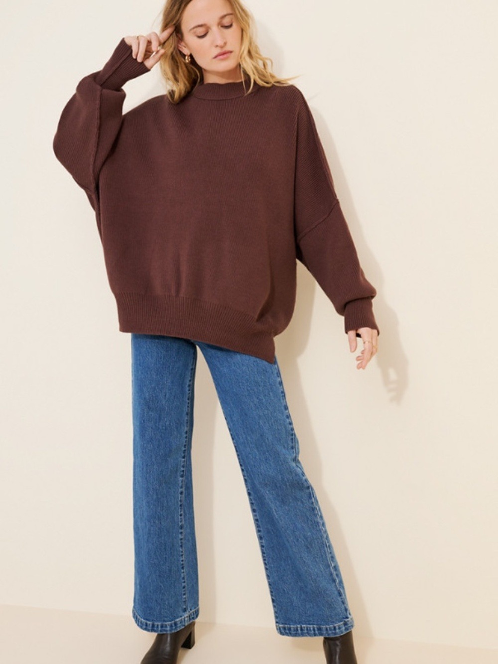 Free People | Easy Street Tunic in Chocolate Brown Preppy Knit Casual Loungewear - Picture 4 of 15